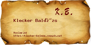 Klecker Balázs névjegykártya